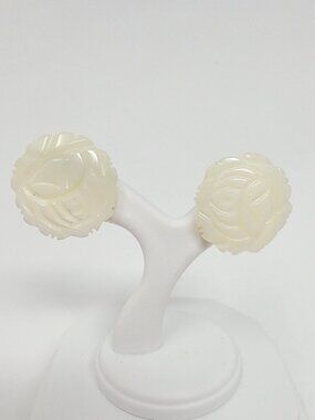 Carved Mother of Pearl Floral Stud Earrings